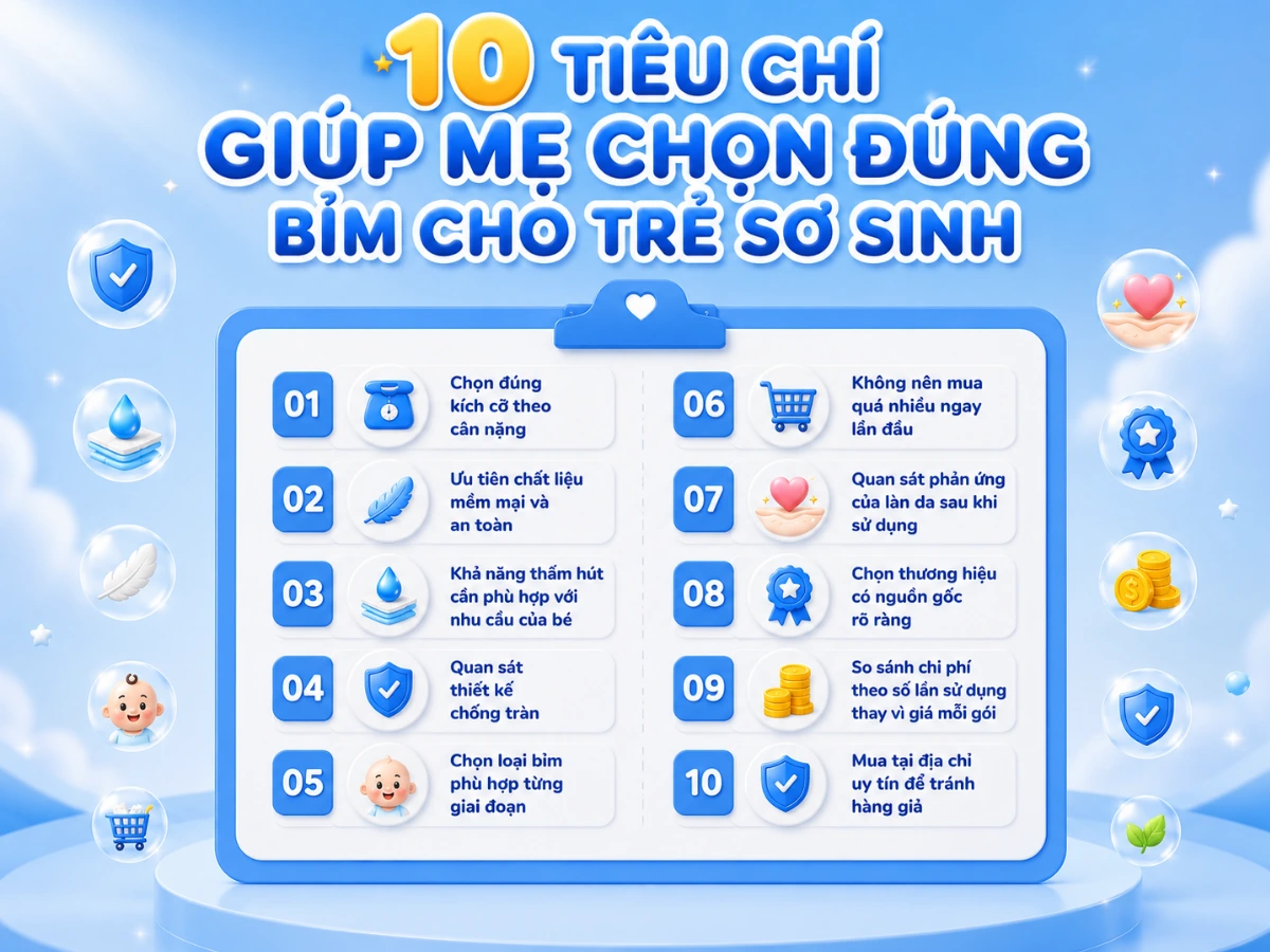 10 tiêu chí giúp mẹ chọn đúng bỉm cho trẻ sơ sinh