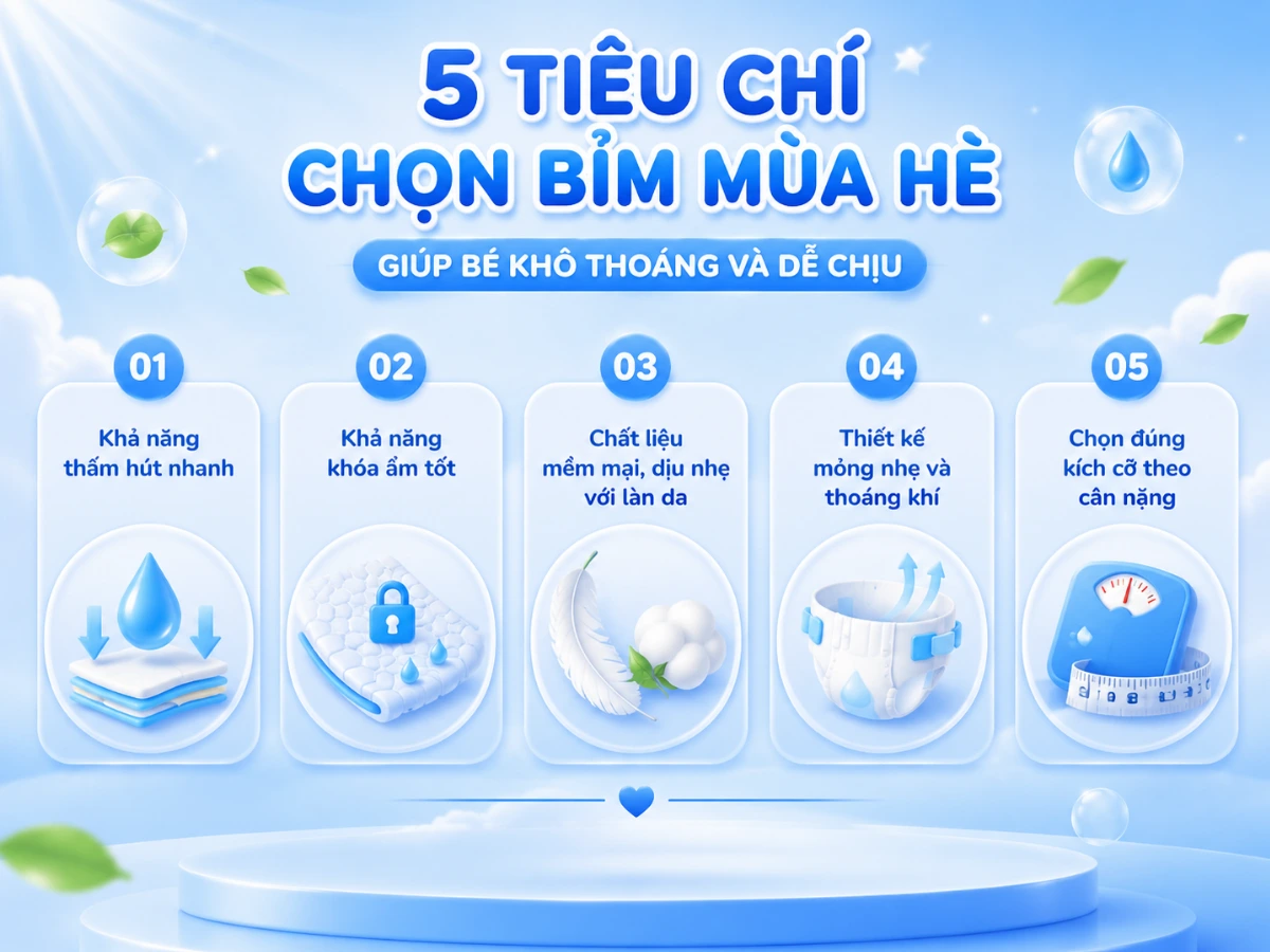 Tiêu chí chọn bỉm mùa hè cho bé