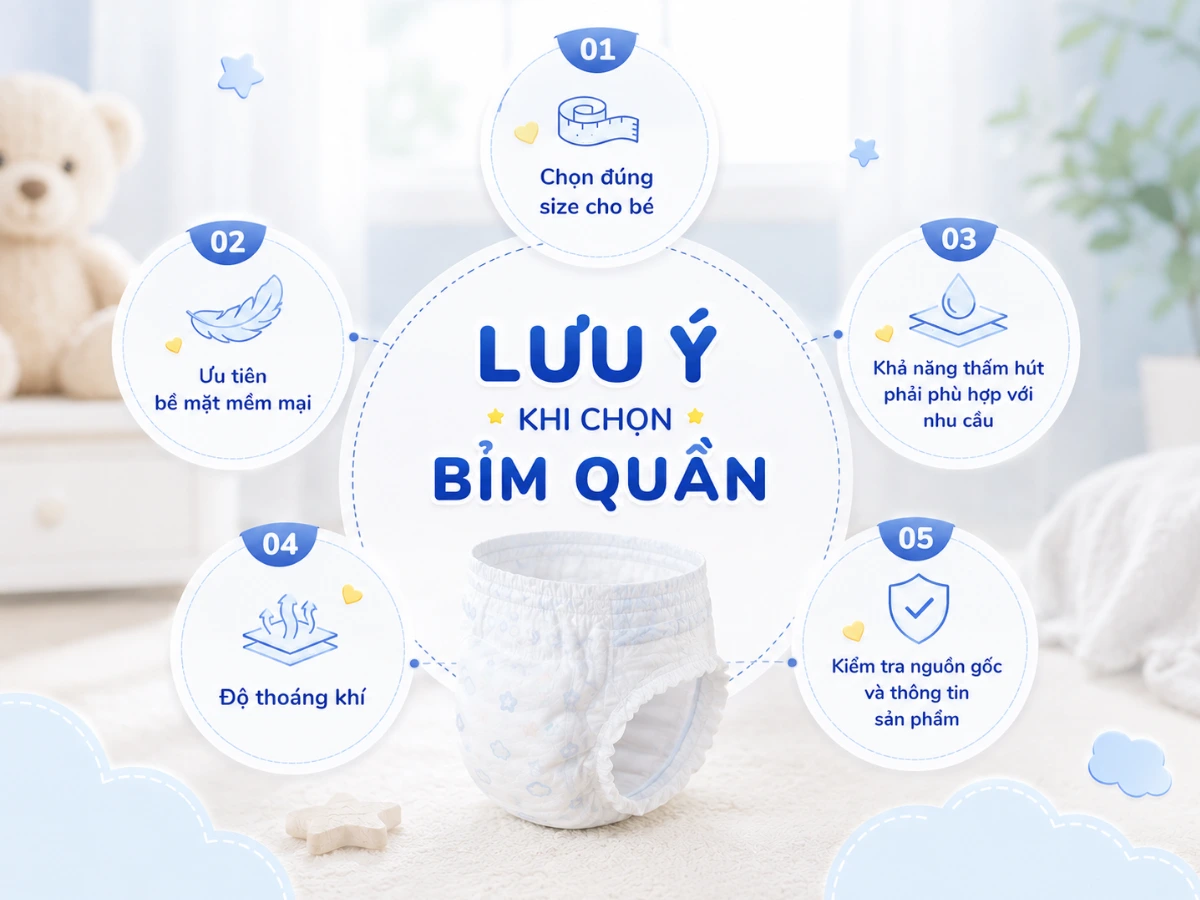 Lưu ý khi chọn bỉm quần cho bé