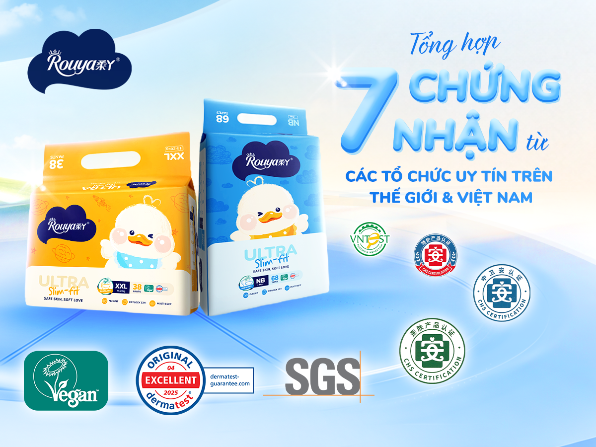 Tã bỉm Rouya đạt 7 chứng nhận từ các tổ chức uy tín trên thế giới và Việt Nam