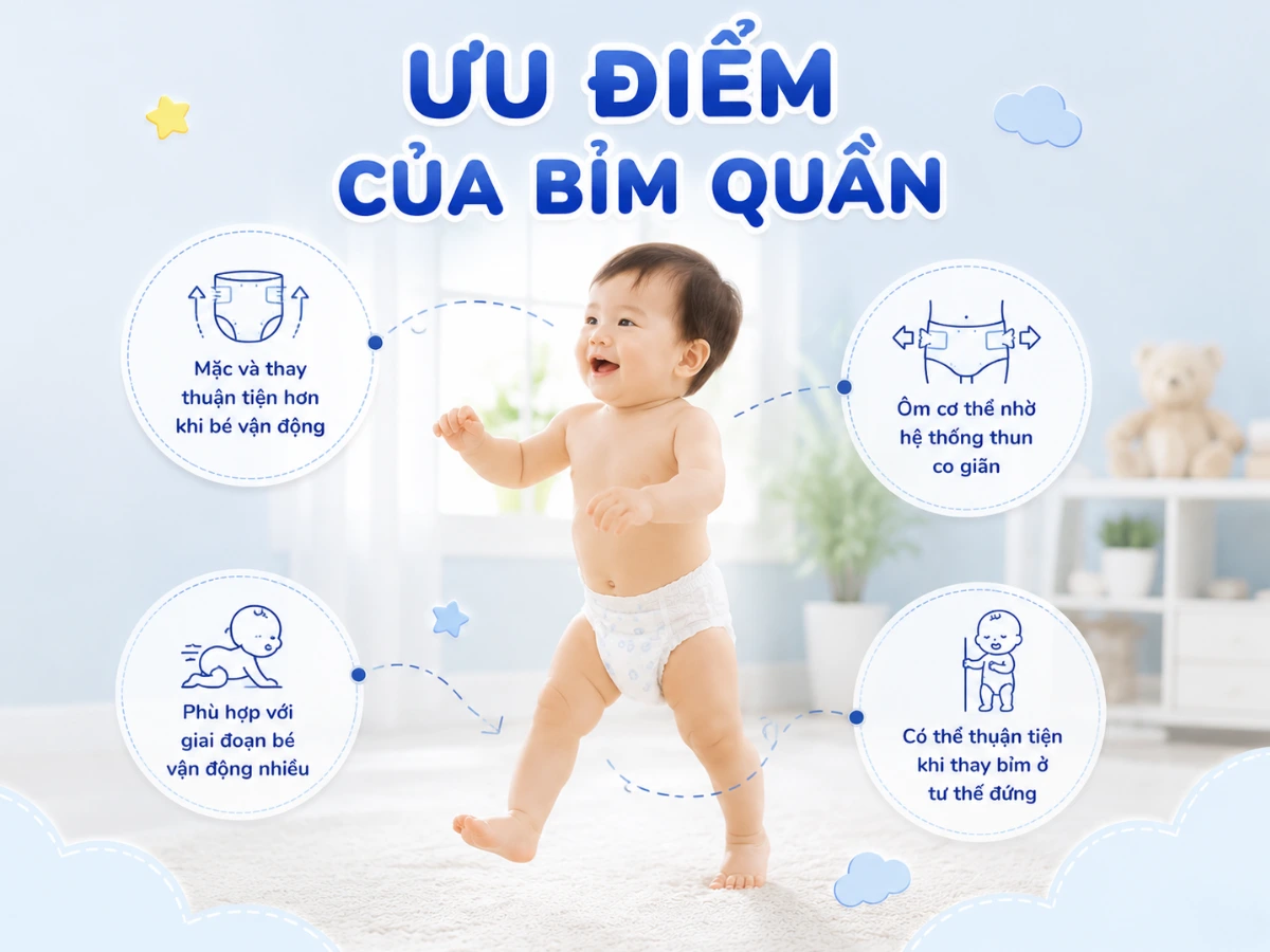 Ưu điểm của bỉm quần ba mẹ nên biết